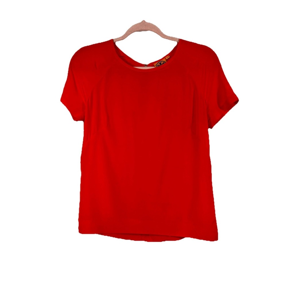 Tory Burch Silk Blouse 4 Red Poppy Quiet Luxury Capsule Designer‎ Minimalist Zip
